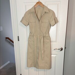 Banana Republic Neutral Beige Cotton Shirt Dress